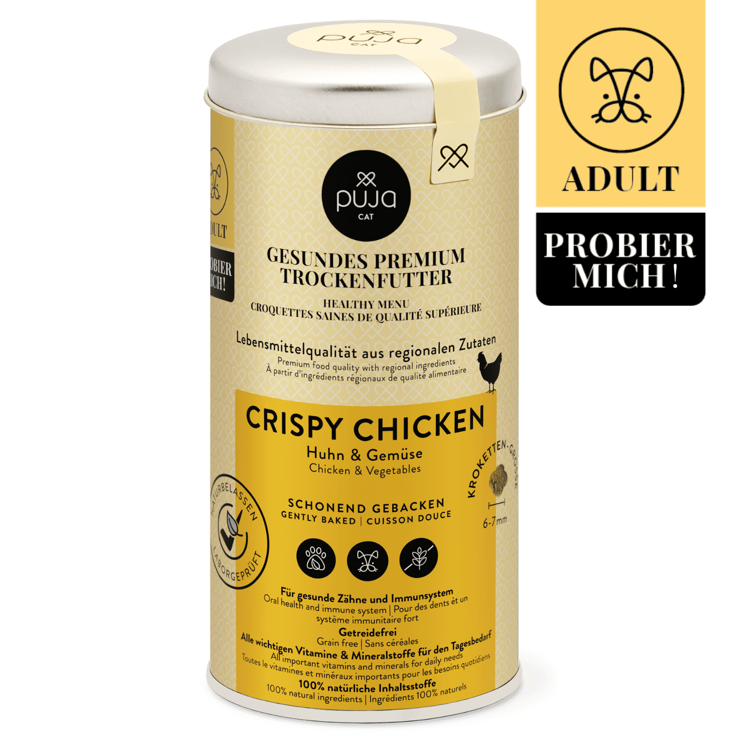 Premium Trockenfutter Crispy Chicken für Katzen 250g - hochverträglich mit viel Huhn und Gemüse – Probiergröße