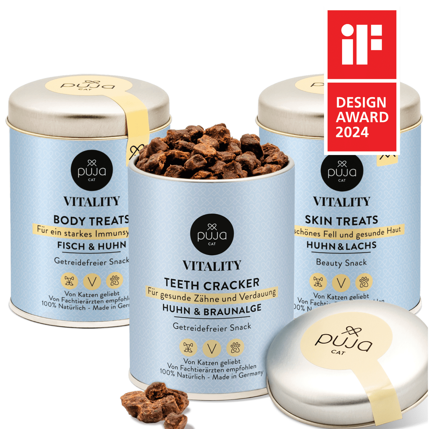 Dreifach fit mit Vitality Body + Vitality Skin + Vitality Teeth für Katzen - Immunsystem Booster, gesunde Zähne und glänzendes Fell 3x150g