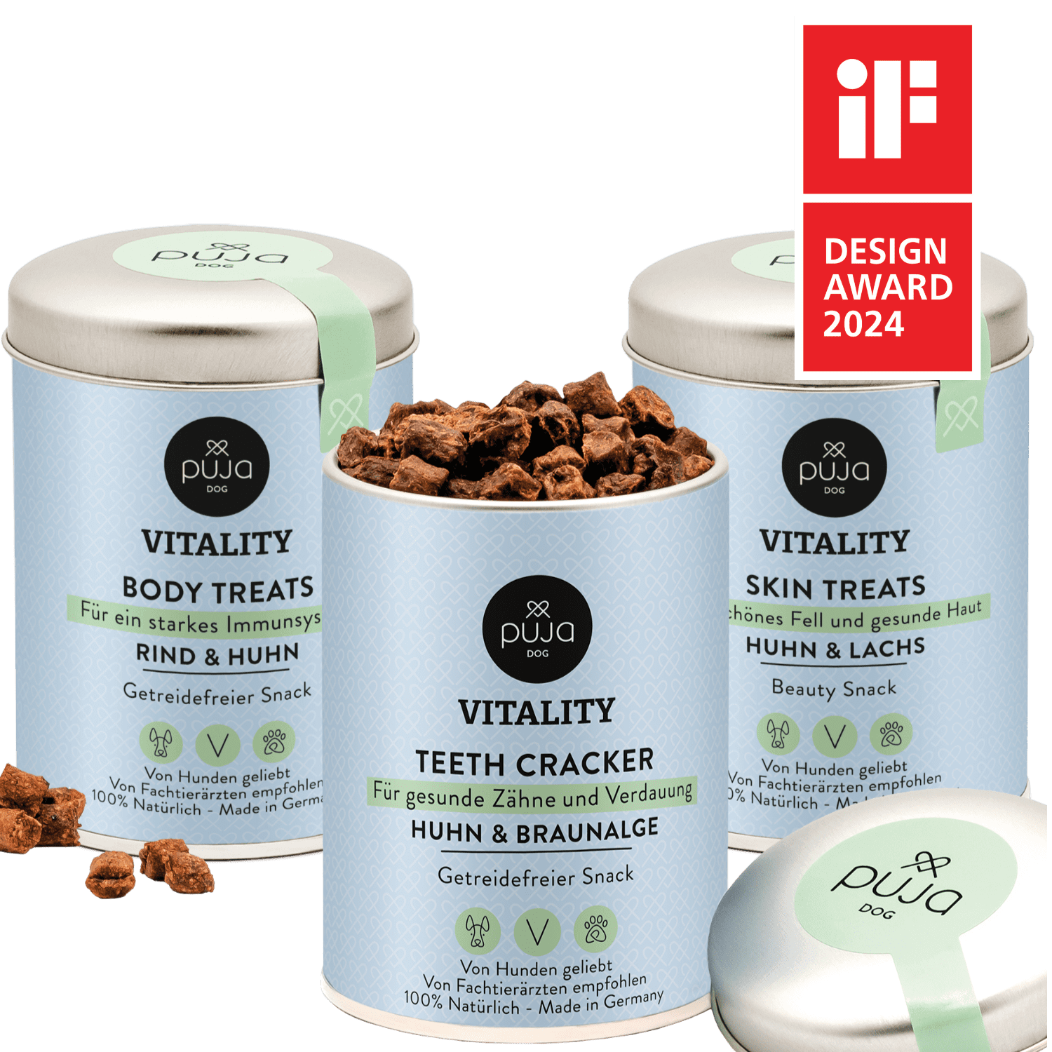 Dreifach fit mit Vitality Body + Vitality Skin + Vitality Teeth für Hunde - Immunsystem Booster, gesunde Zähne und glänzendes Fell 3x150g