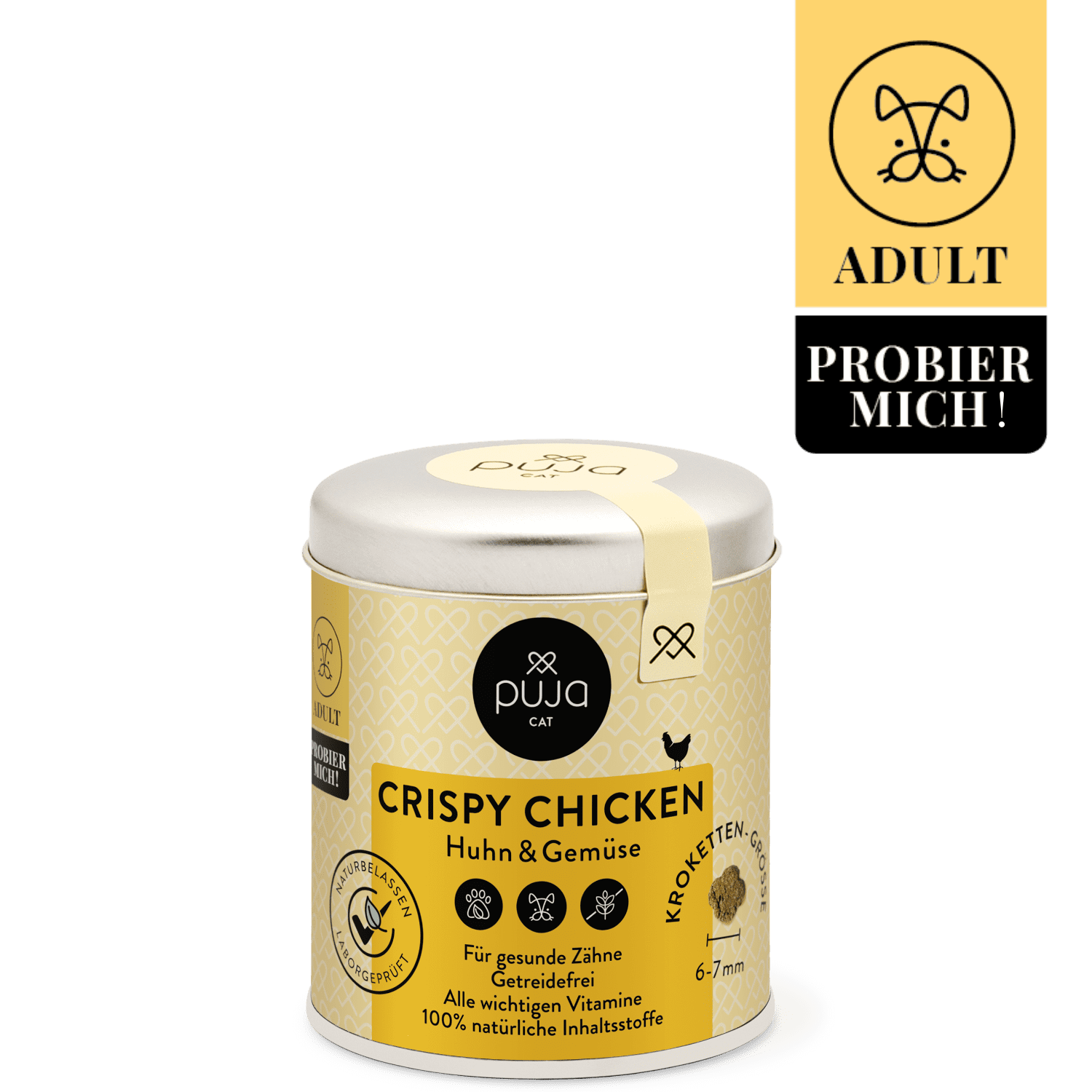 Premium Trockenfutter Crispy Chicken für Katzen 100g - hochverträglich mit viel Huhn und Gemüse – Probiergröße